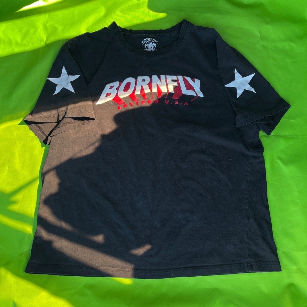 XL Born Fly Mens Black‎ Graphic T Shirt Short Sleeve Streetwear USA Stars HipHop